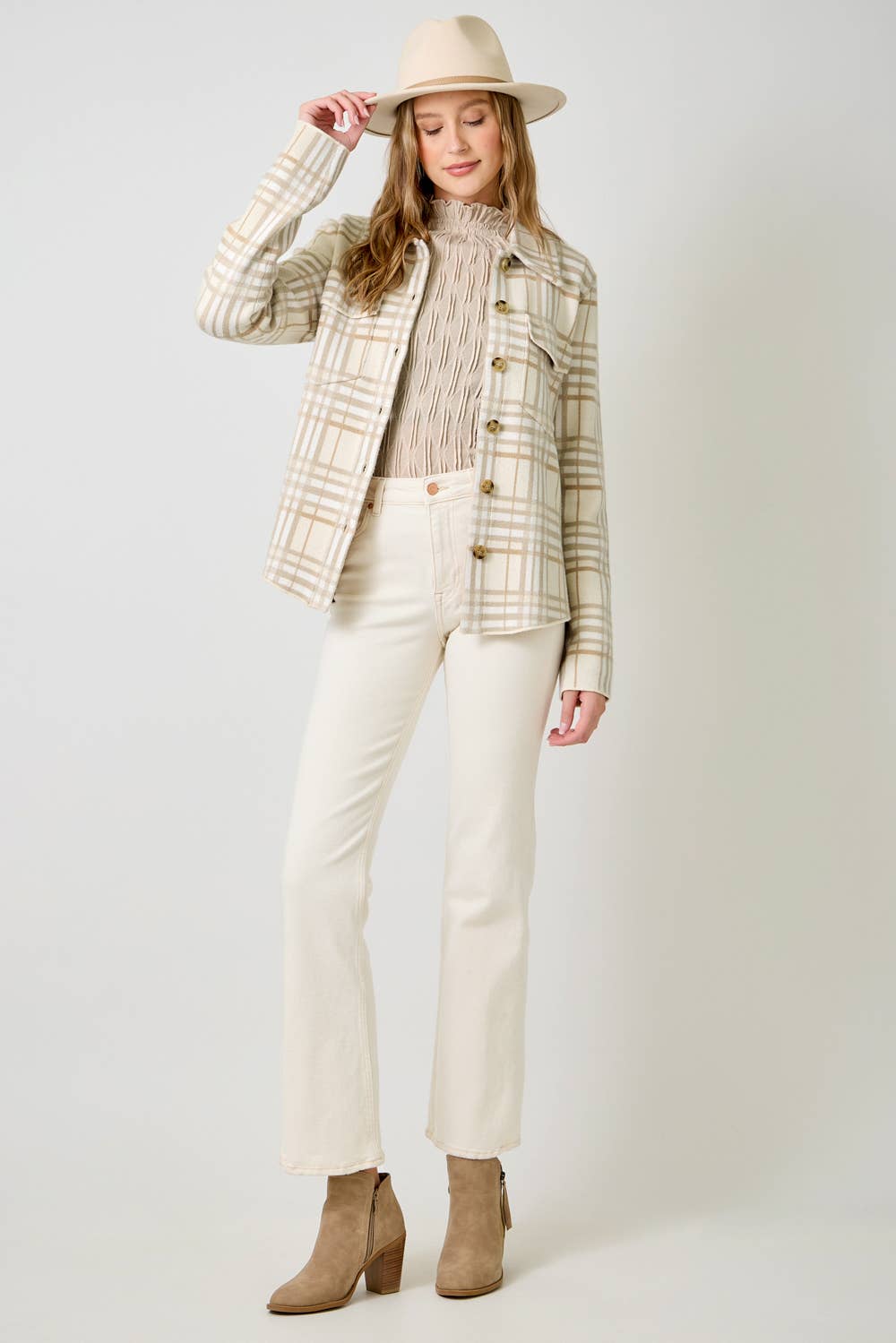 Mystree Check Pattern Sweater Jacket in Oatmeal Mix 4