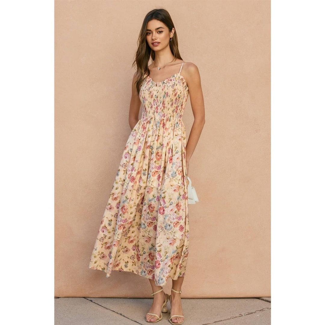 Dress Forum Peche Smocked Fit And Flare Midi Dress Pink 1