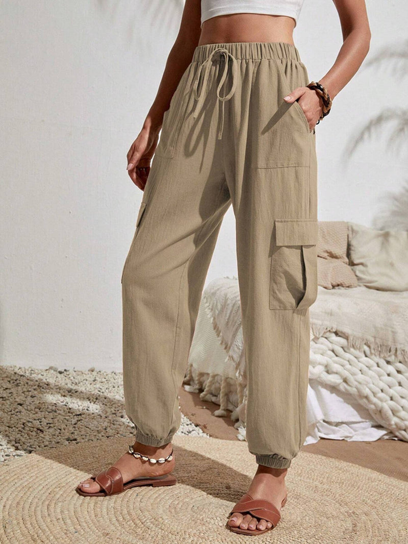 Solid Color Pocket Casual Cargo Pants