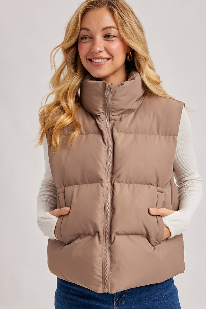 Zipper Puffer Vest mushroom5