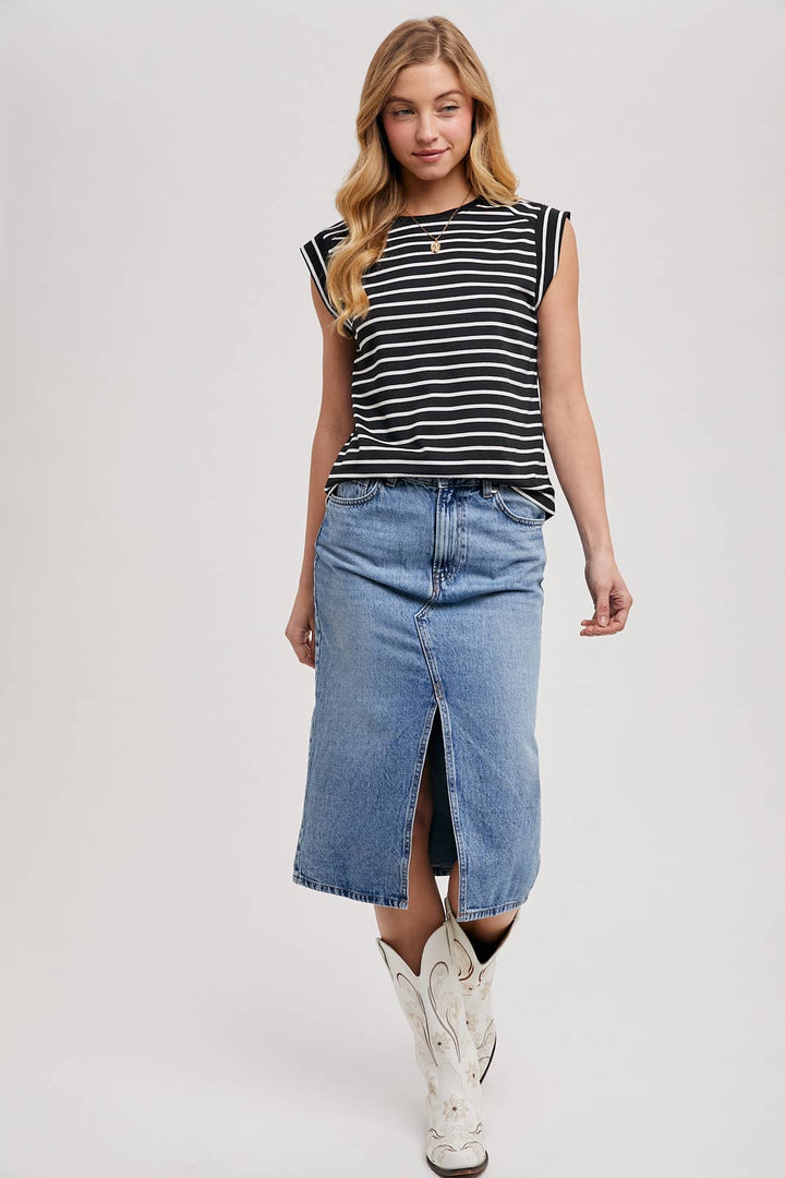 Bluivy Striped Muscle Tee - Black
