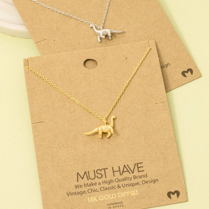 Fame Accessories - Gold Dipped Brachiosaurus Dinosaur Pendant Necklace 1