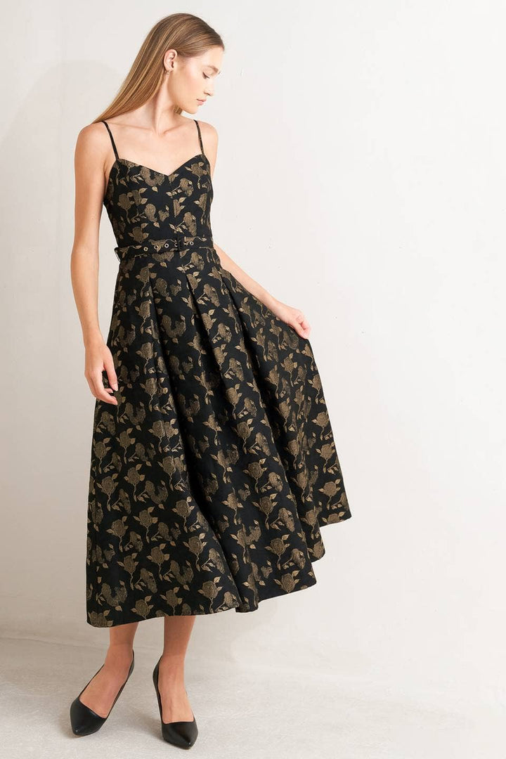 Jacquard Woven Midi Dress Black/Brown 1