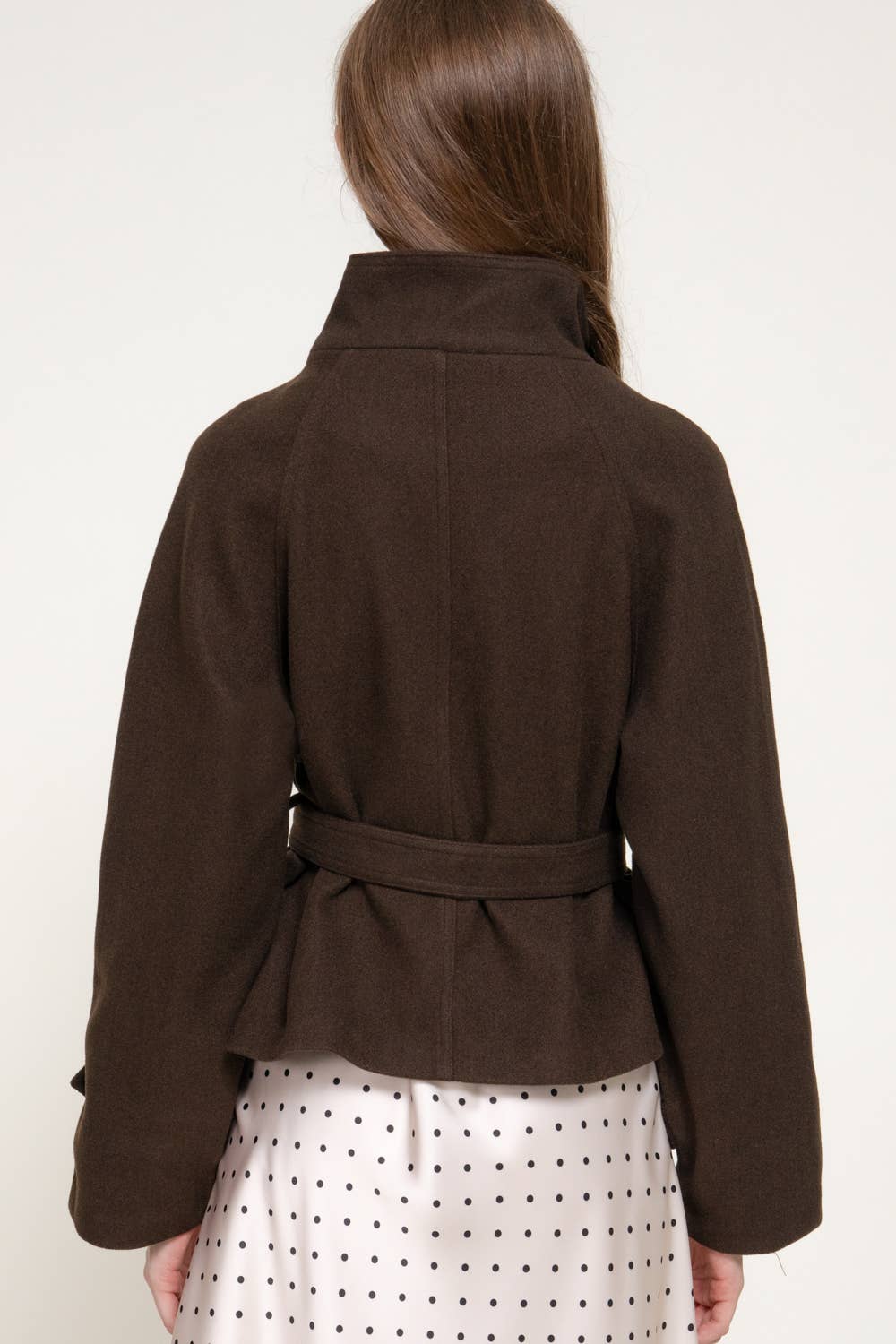 Active Basic - High Neck Double Breasted Button Belted Felt Jacket in Brown 1