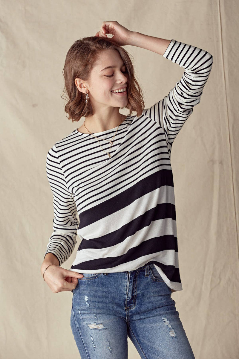 Mixed Stripe Knit Top
