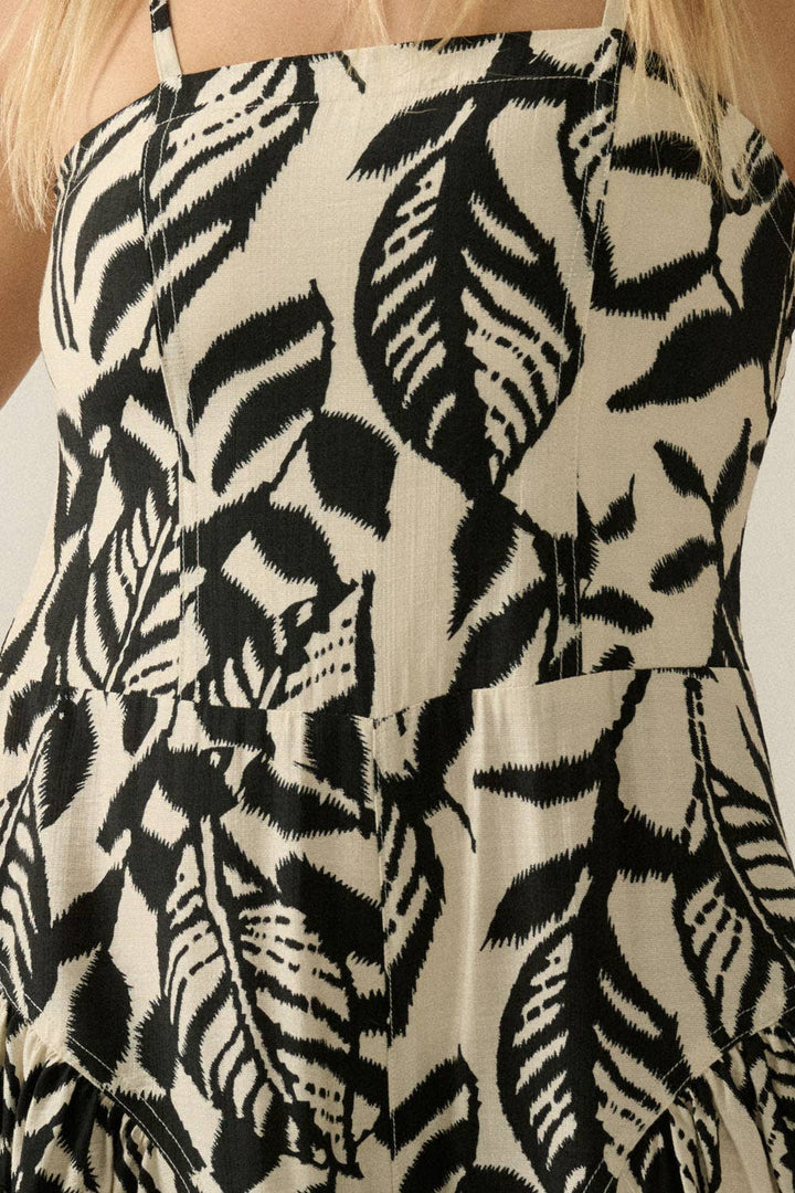 Promesa USA - Tropical-Print Wide-Leg Pocket Cami Jumpsuit in Oatmeal-Black zoomed