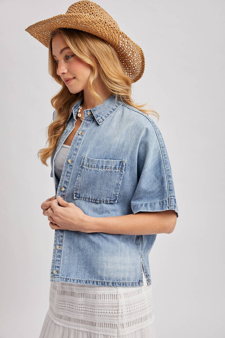 Bluivy Light Wash Denim Button Down Shirt