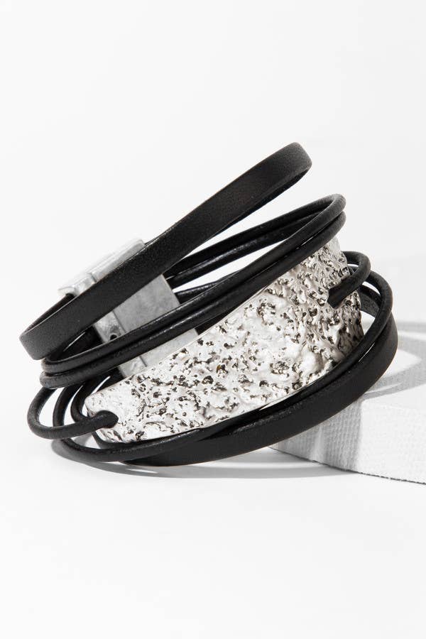 Saachi Absolute Zero Metallic Plated Leather Cuff Bracelet