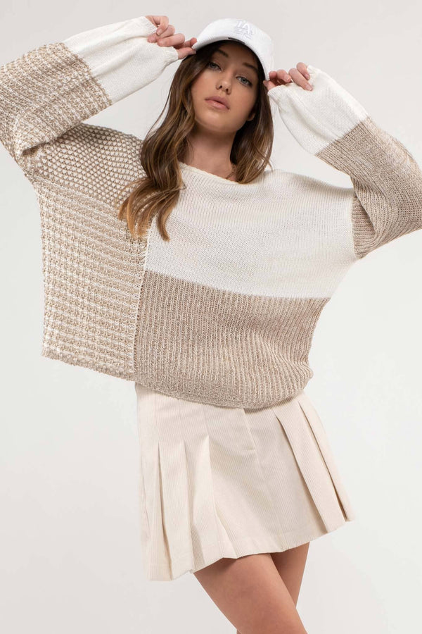 Drop Shoulder Colorblock Knit Sweater