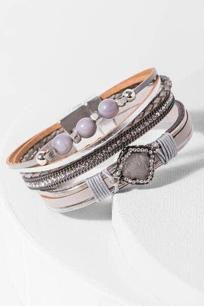 SAACHI - Mixed In Leather Bracelet With Natural Stone & Crystal