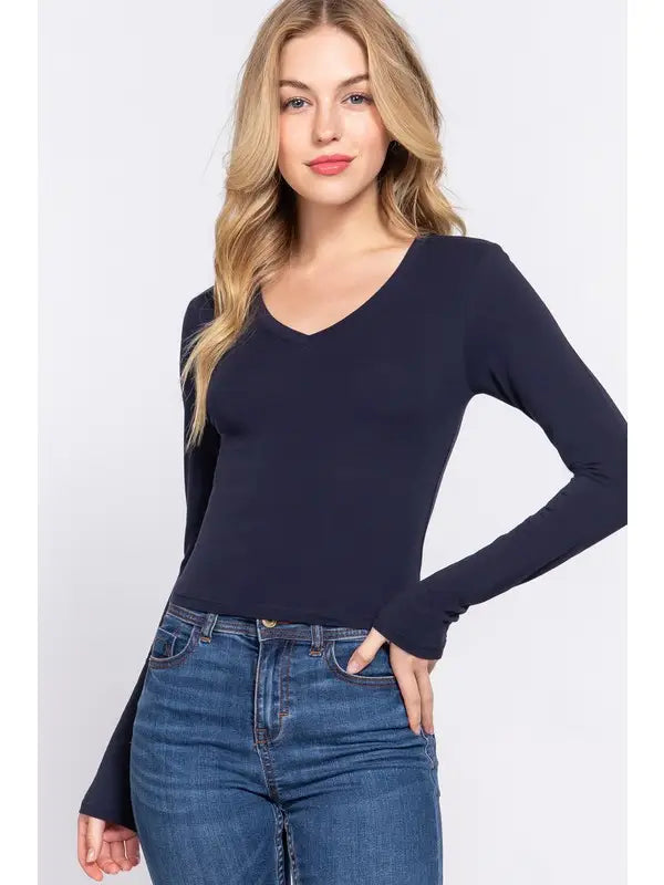 Long Sleeve V-Neck Crop Top