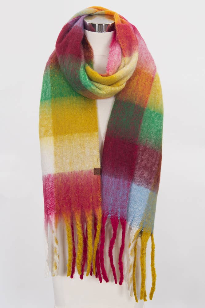 C.C Multi Color Block Plaid Scarf