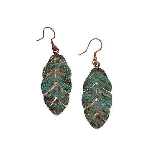 Copper Patina Earrings - Teal Leaf