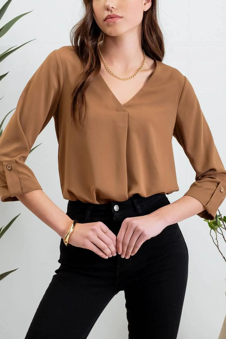 Solid Tab Sleeve Blouse