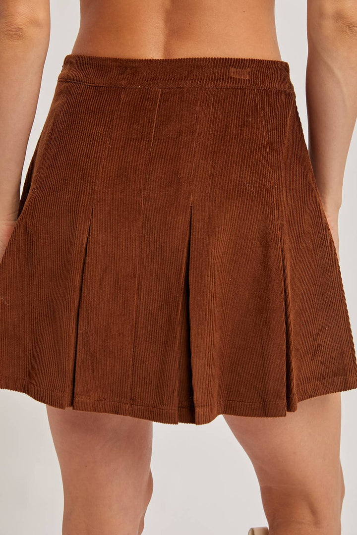 Bluivy Corduroy Pleated Mini Skirt in Brown 5