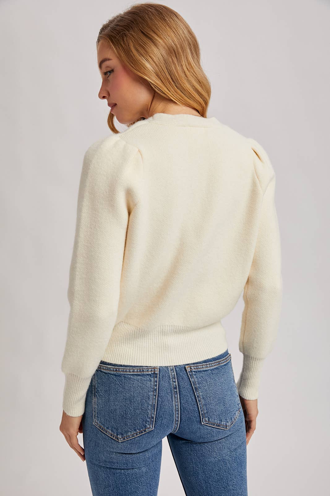 Bluivy Button Down V-Neck Cardigan Cream 4