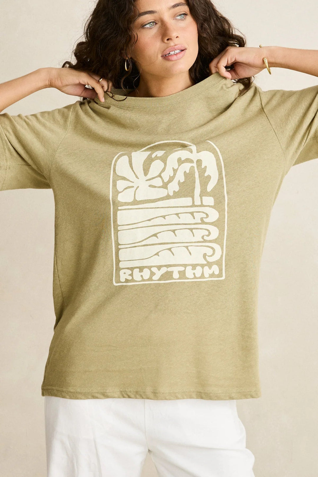 Rhythm Palm And Sun Oversized Tee - Sage 1