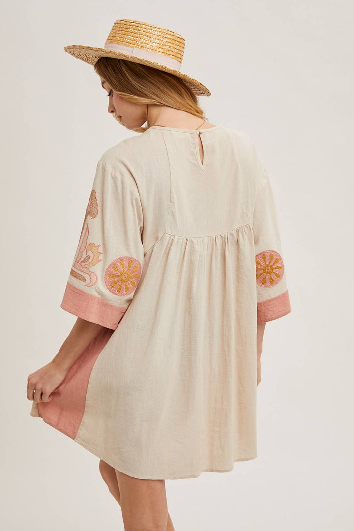 Bluivy Boho Embroidered Babydoll Dress - Sage
