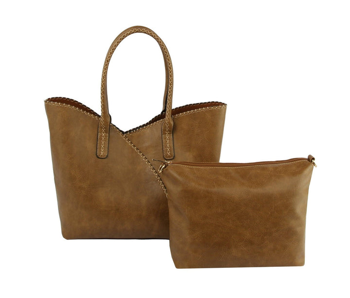 Stitch Trim Detail Shoulder/Tote Set Bag