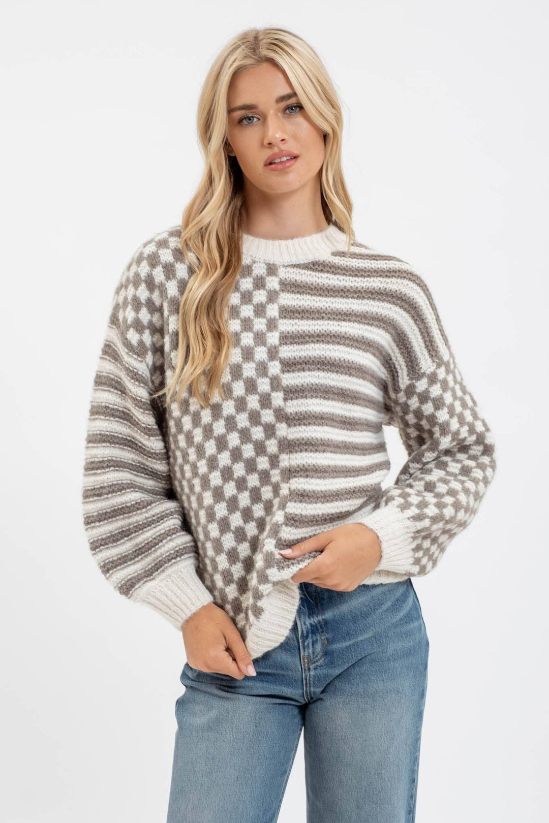 Blu Pepper Stripe Checkered Sweater