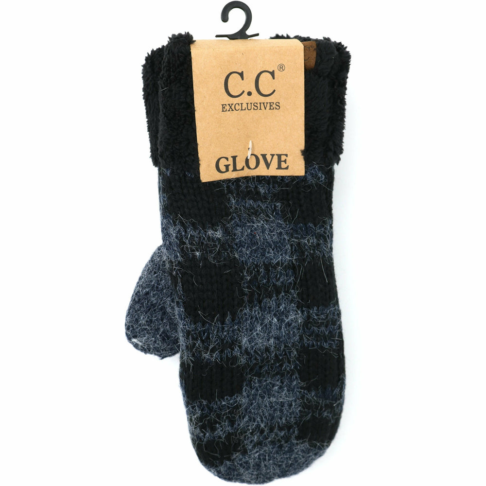 Buffalo Check Fuzzy Mittens Navy/Black