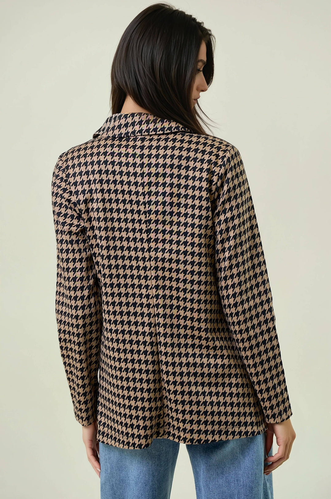 Houndstooth Jacquard Shawl Neck Blazer Mocha/Black 3