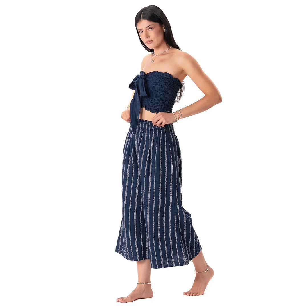 Lotus and Luna - Navy Sailor Stripe Lagoon Cropped Pants 3
