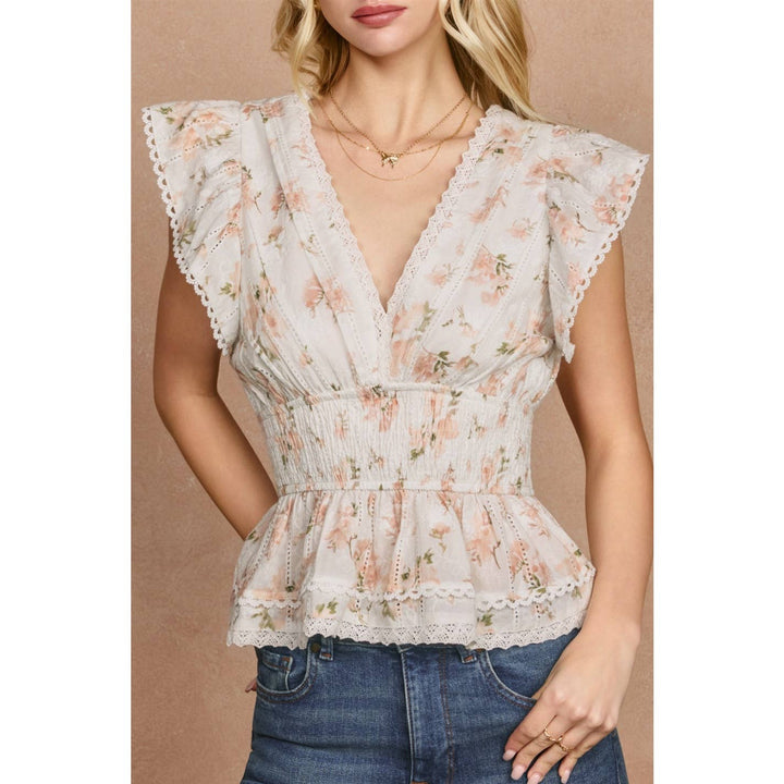 Dress Forum - Floral Flutter Ruffled Blouson Top