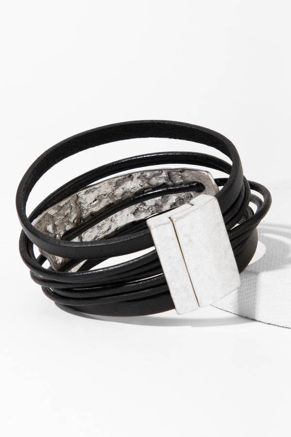 Saachi Absolute Zero Metallic Plated Leather Cuff Bracelet