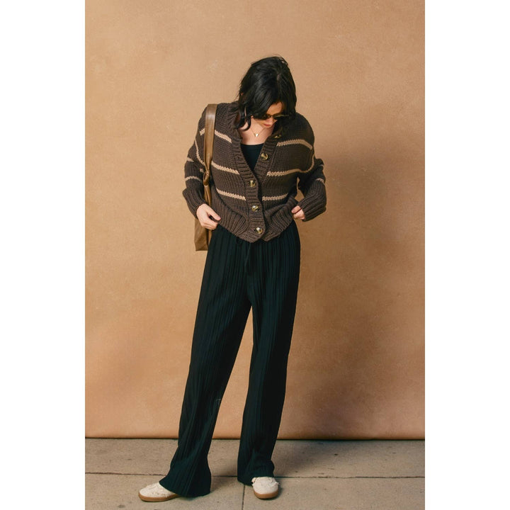 Dress Forum - Fluffy Striped Button Down Cardigan Cacao Bean/Taupe 4