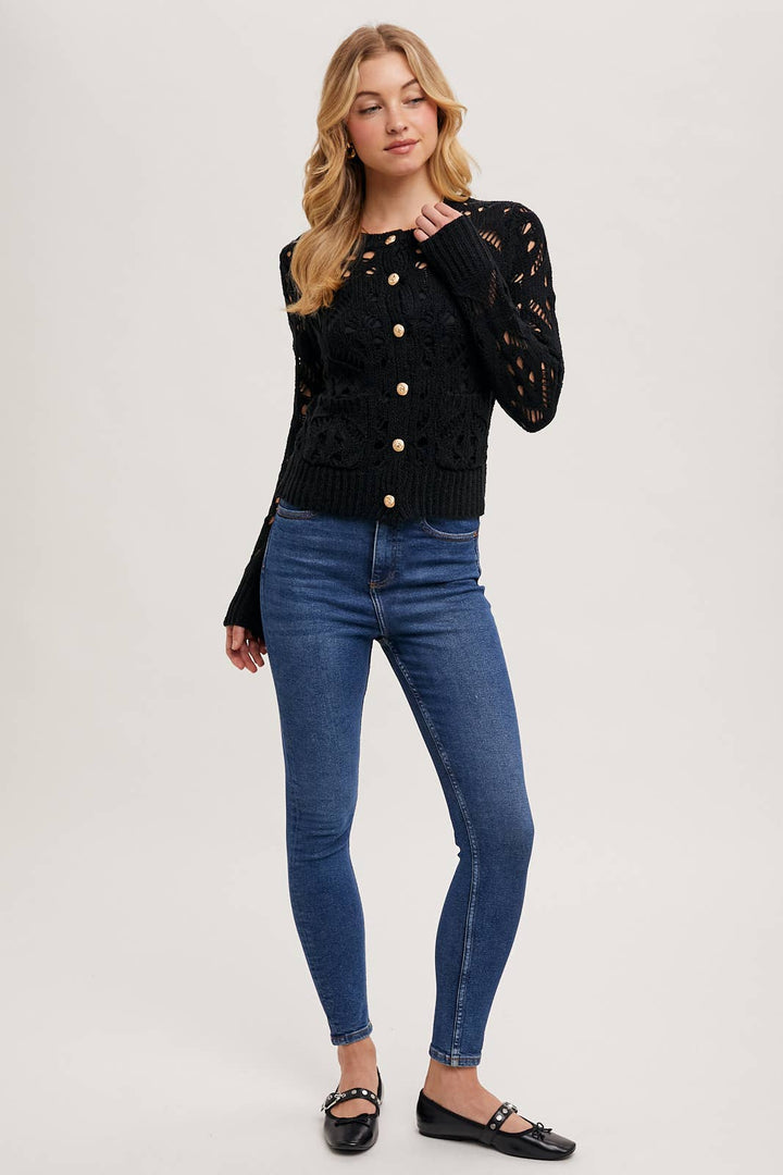 Bluivy Crew Neck Knit Cardigan Black 6