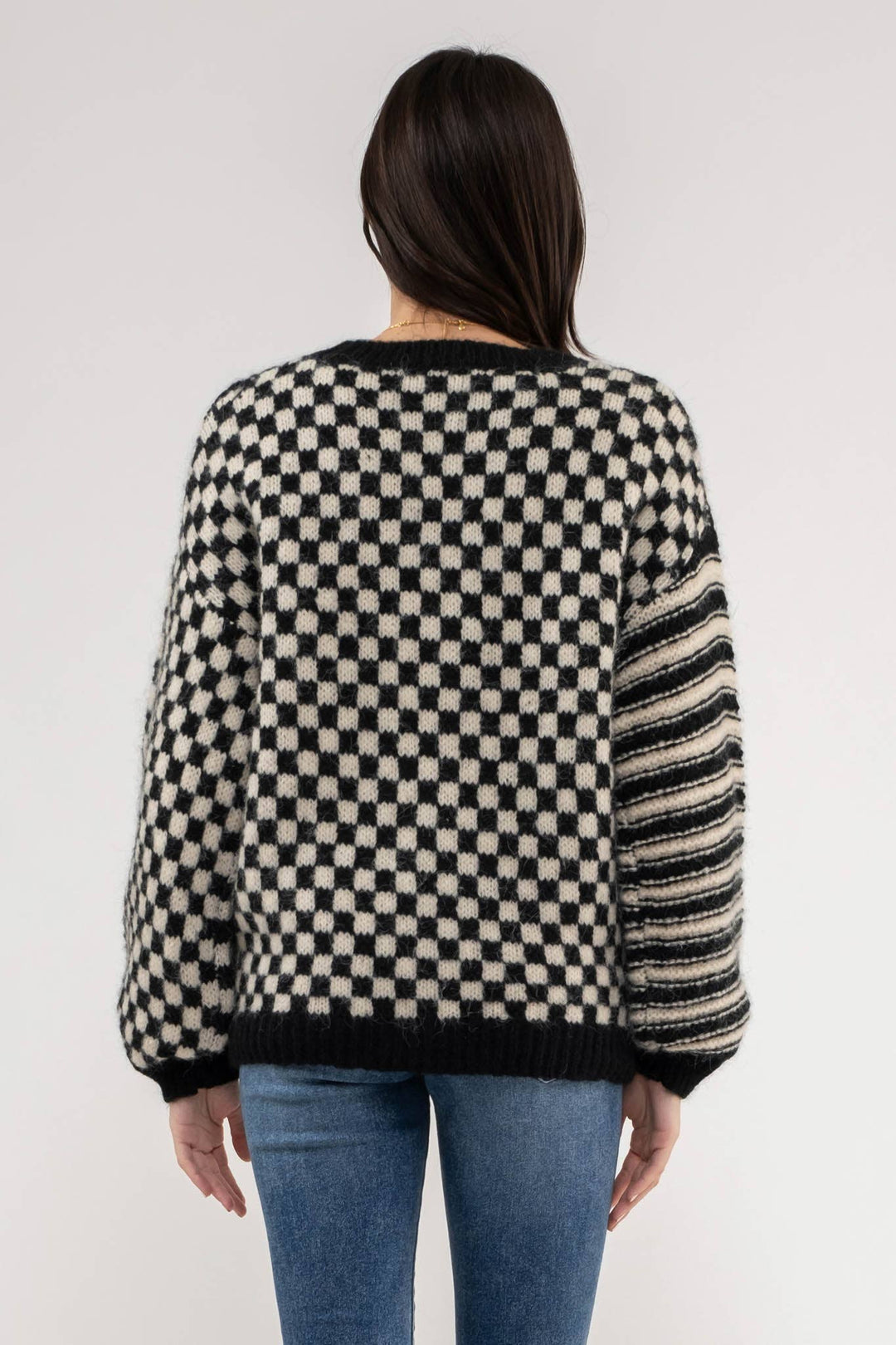 Blu Pepper Stripe Checkered Sweater