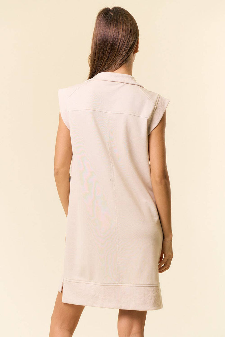 Doe and Rae Zip-Front Cap Sleeve Mini Dress in oat 3
