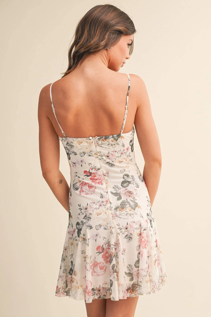 Klesis - Floral Godet Flare Mini Dress Cream 7