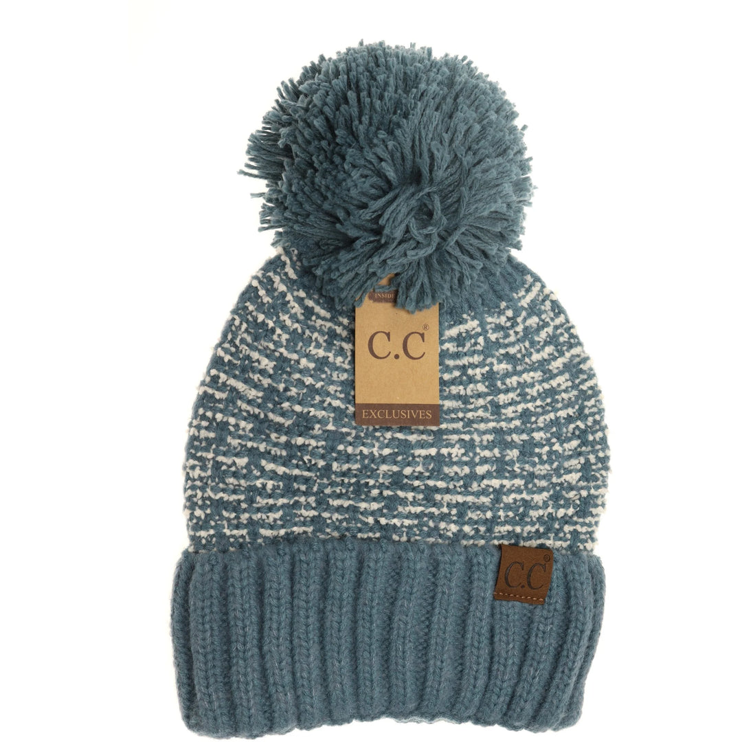 C.C Tweed Style Knit Beanie Pom