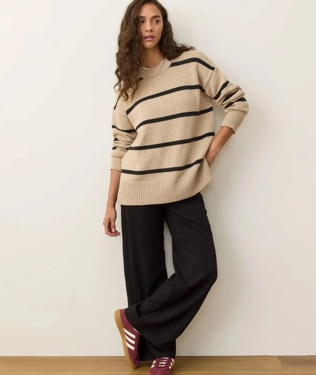 Marine Layer Berkeley Oversized Crewneck Sweater | Charcoal Stripe full view