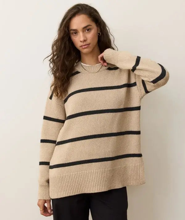 Marine Layer Berkeley Oversized Crewneck Sweater | Charcoal Stripe front view