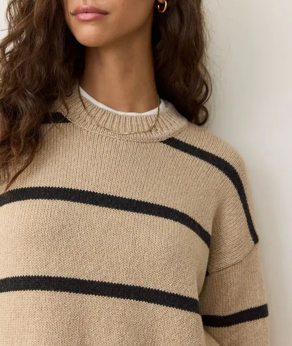 Marine Layer Berkeley Oversized Crewneck Sweater | Charcoal Stripe close up