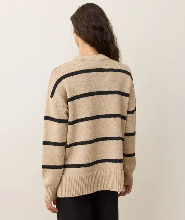 Marine Layer Berkeley Oversized Crewneck Sweater | Charcoal Stripe back view