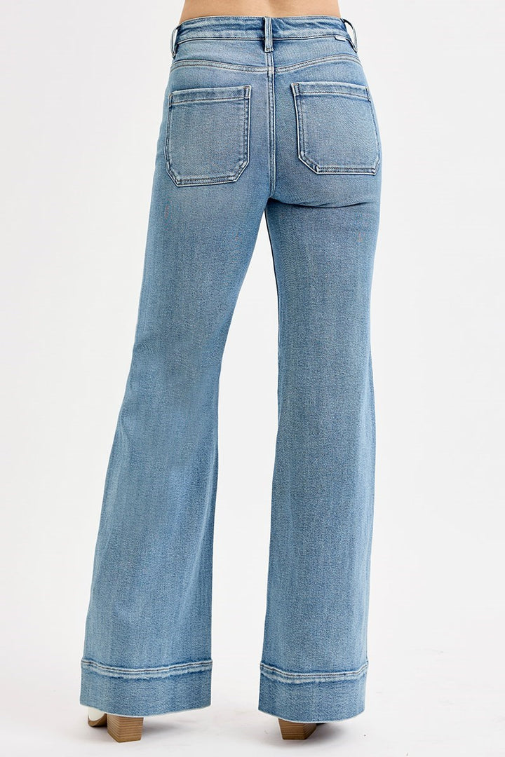 Risen High Rise Wide Flare Patch Pocket Jeans4