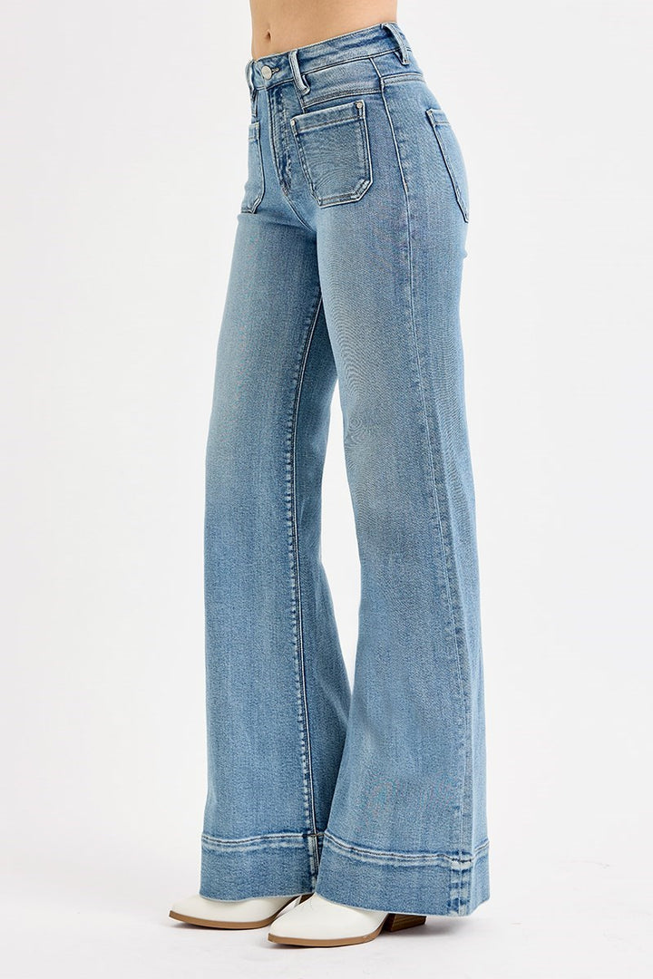 Risen High Rise Wide Flare Patch Pocket Jeans3