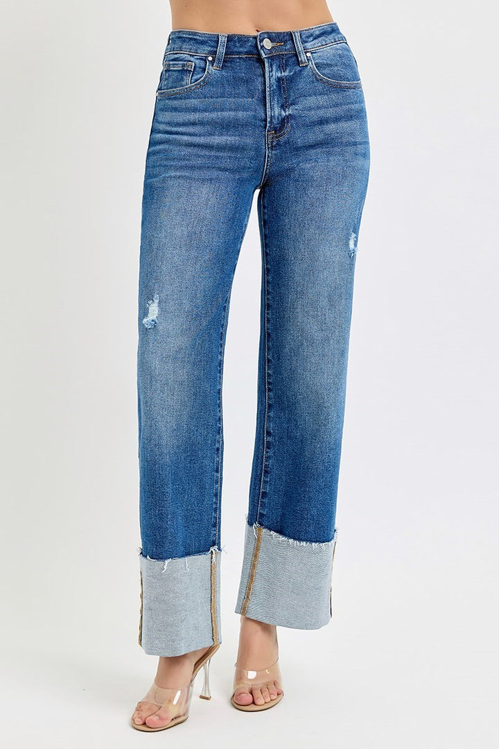 Risen High Rise Ankle Wide Cuff Jeans Dark