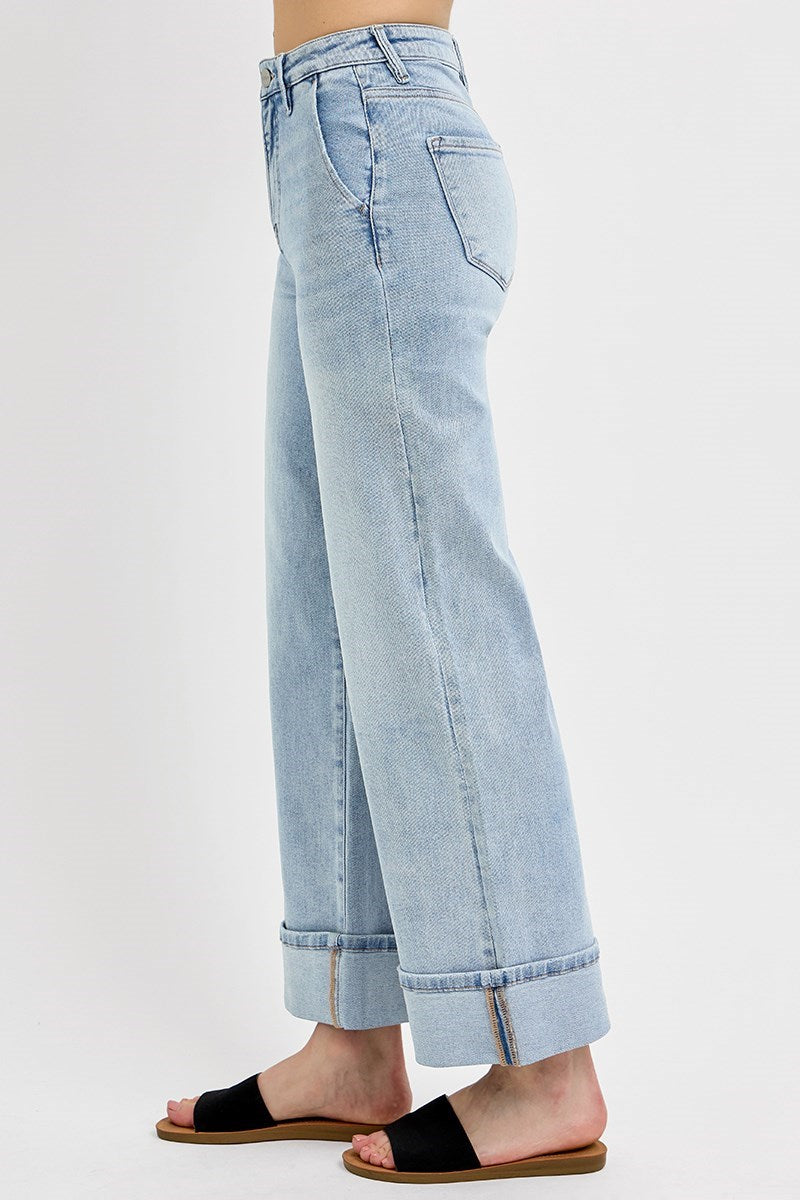 Risen Tummy Control High Rise Ankle Wide Cuffed Jeans Light 2