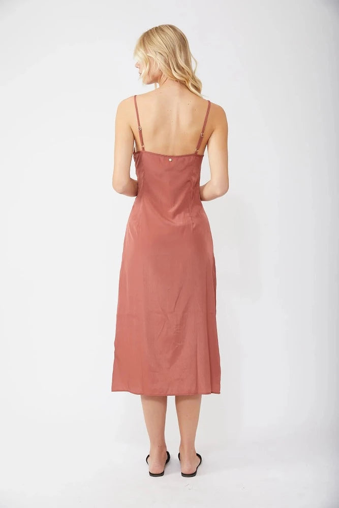 Terracotta Porter Midi Dress Back view - Emma's Boutique