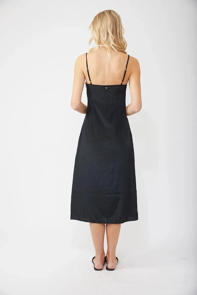 Black Porter Midi Dress back view - Emma's Boutique