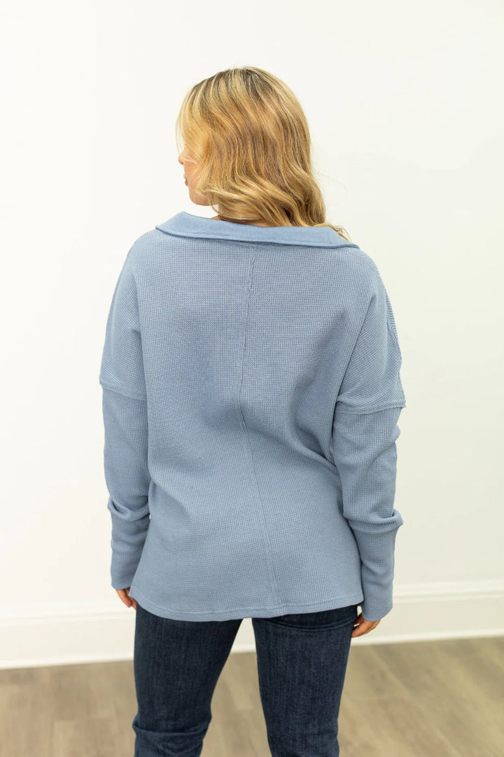 Southern Grace Waffle Knit Top Blue1