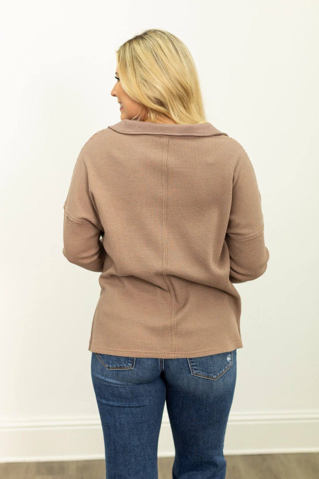 Southern Grace Waffle Knit Top Brown3