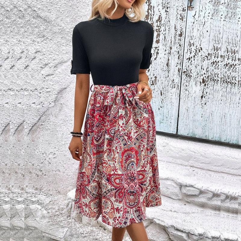 A-Skirt Printed Patchwork Dress