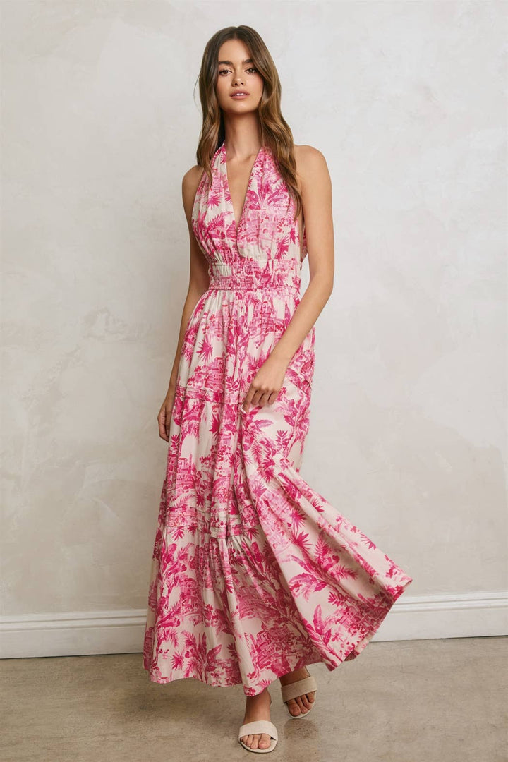Dress Forum - Conversational Open Back Halter Maxi Dress in Hibiscus Palm 3