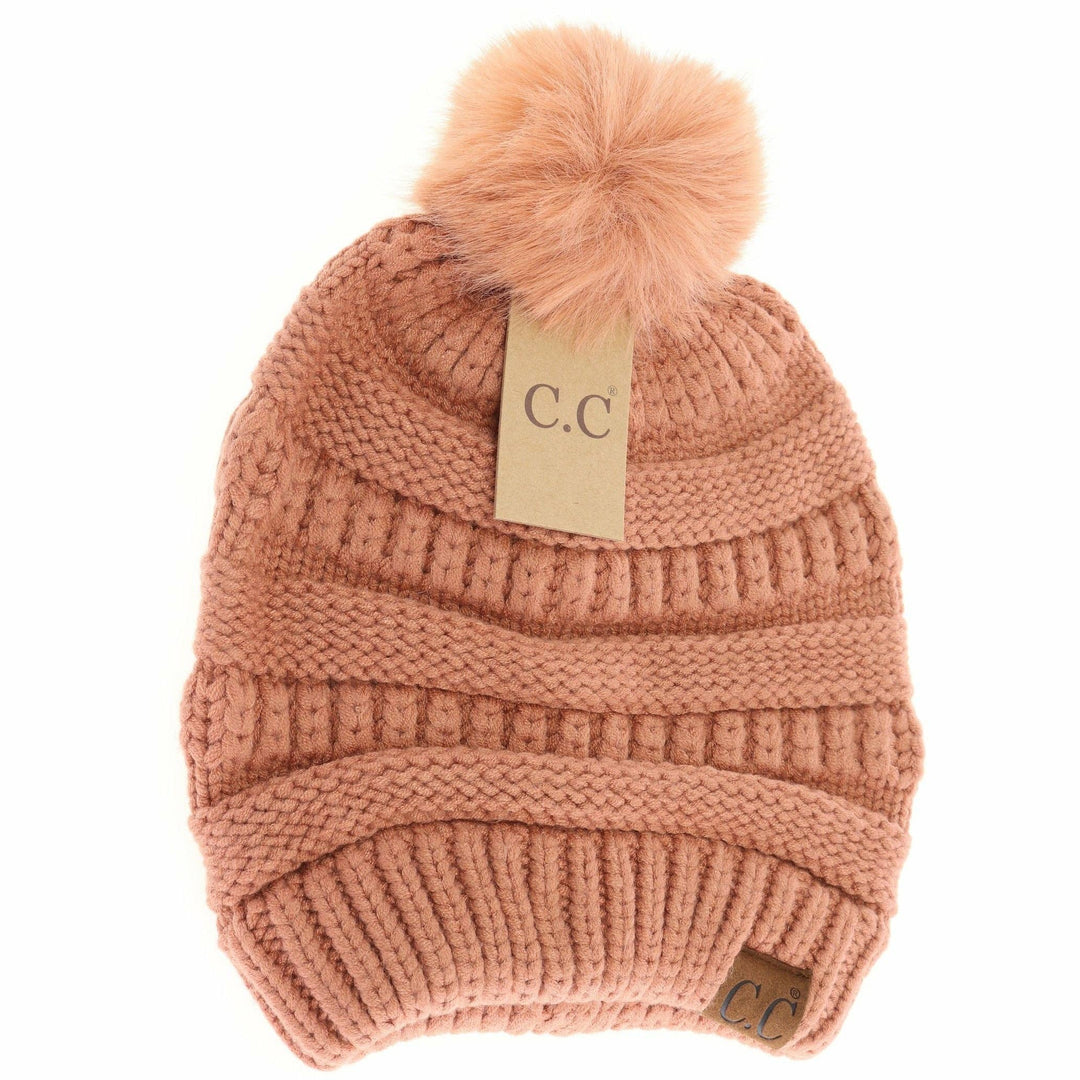Super Soft Matching Fur Pom C.C Beanie Sandstone